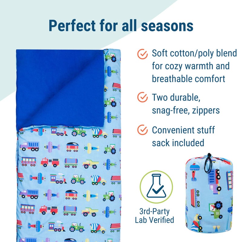 Wildkin Kids Sleeping Bag â€“ Roll-Up Design with Storage Bag for School, Travel & Camping - Trains, Planes, and Trucks - Image 3